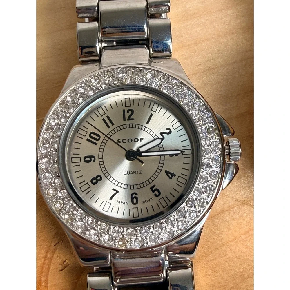 Scoop Womens Rhinestone Bezel Quartz Watch Lot Silver and Rose Gold Tone Lot 2